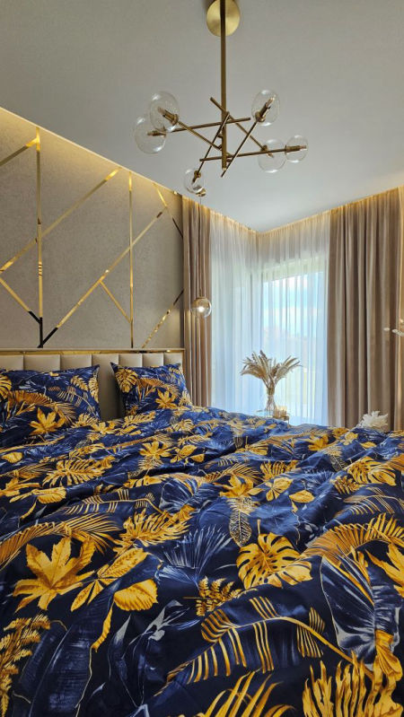 pościel granat złote liście