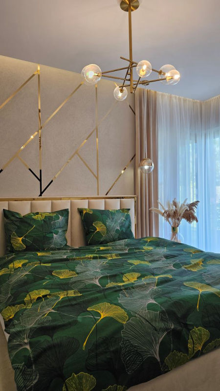 pościel zielona złote wachlarze