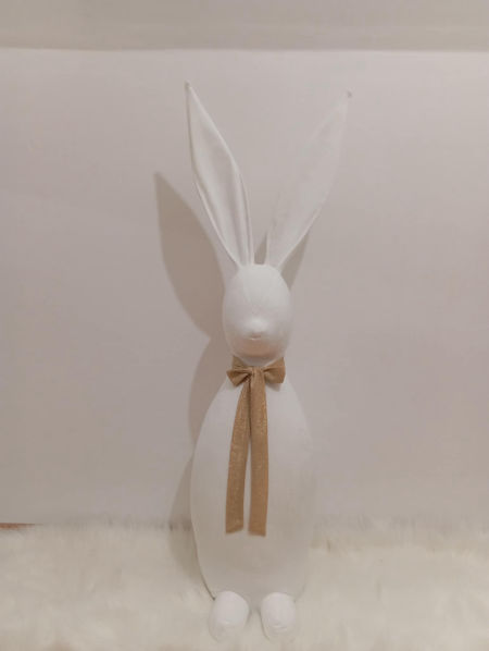 Zajac 110cm biały velvet kokarda błyszcząca