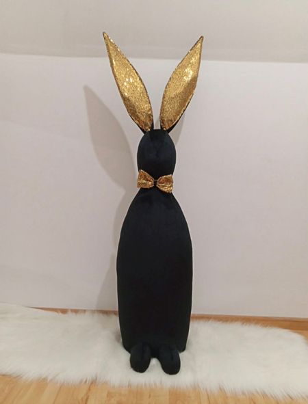 Zając 130cm czarny velvet złoty cekin uszy
