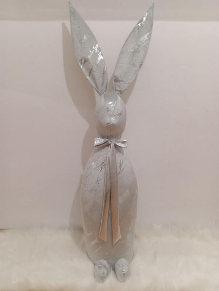 Zając 130 cm szary tkanina marmur srebro